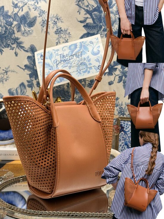 Tous Handbags - 🆕 TOUS 🧿 NWOT Small TOUS Tulip Cutout Mesh Bag, with Top Handle - Camel Brown